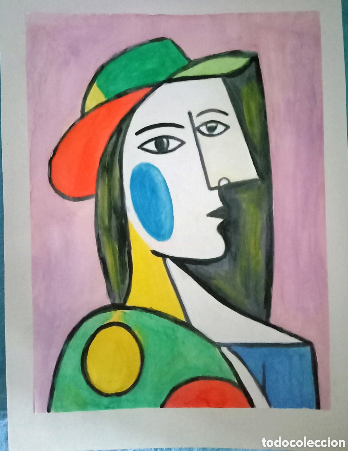 Arte: Interpretaci&oacute;n pintura dibujo (t&eacute;cnica mixta) de Picasso (29) acuarela y acr&iacute;lico sobre papel doble
