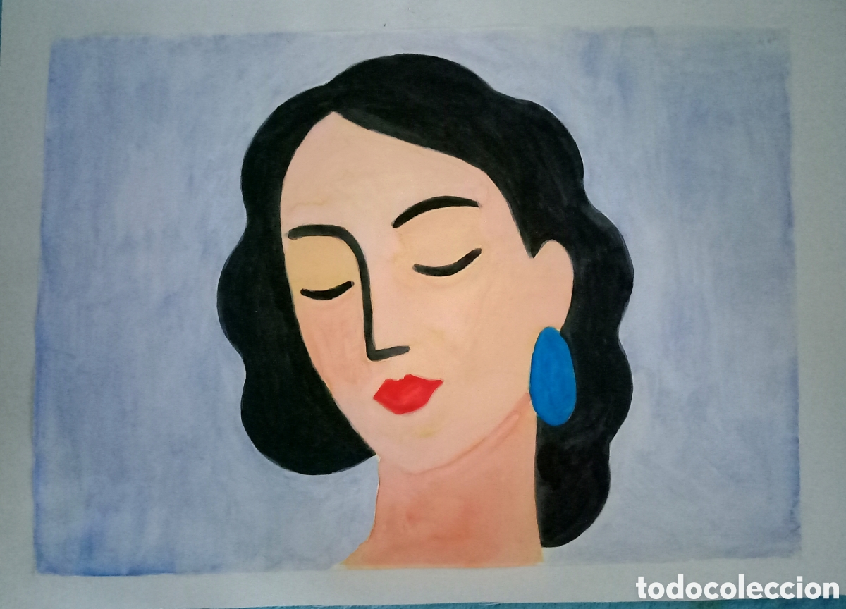 Arte: Interpretaci&oacute;n pintura dibujo (t&eacute;cnica mixta) de Matisse (23) acuarela y acr&iacute;lico sobre papel doble