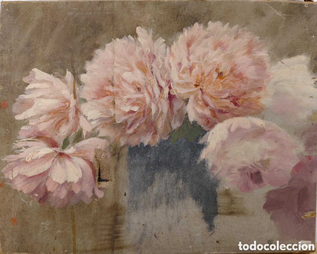 Kunst: Sin firma (s. XX) Flores, &oacute;leo sobre lienzo.