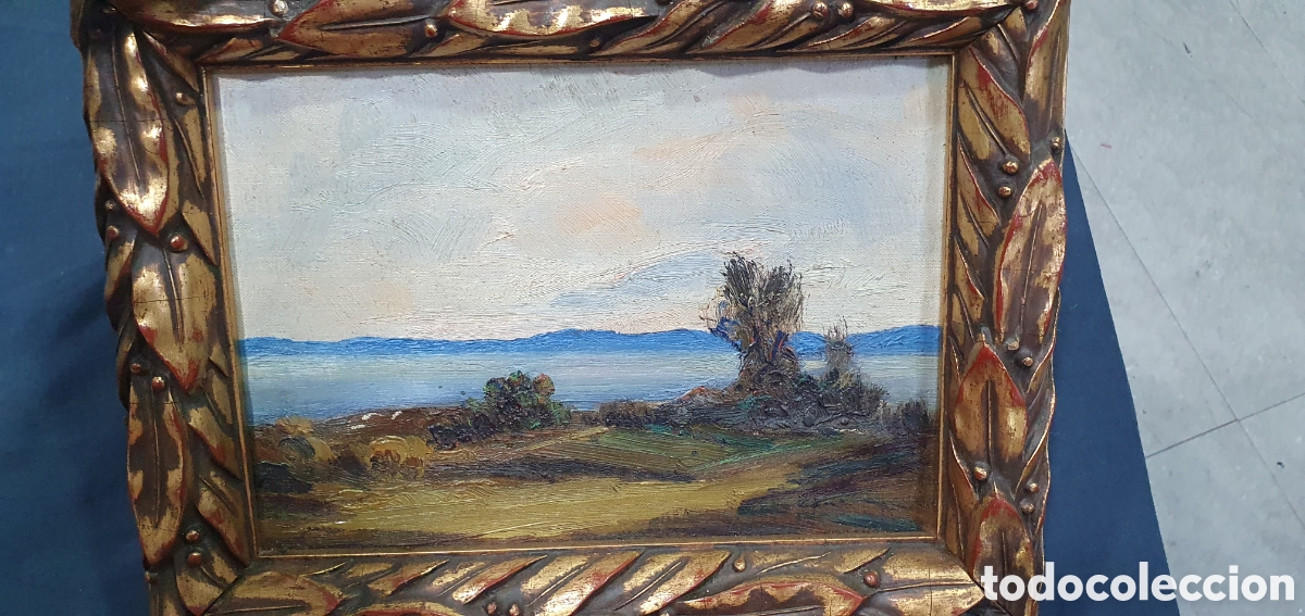 Arte: SALIDA 0.01&euro;. Cuadro paisaje con marco dorado. (L135)