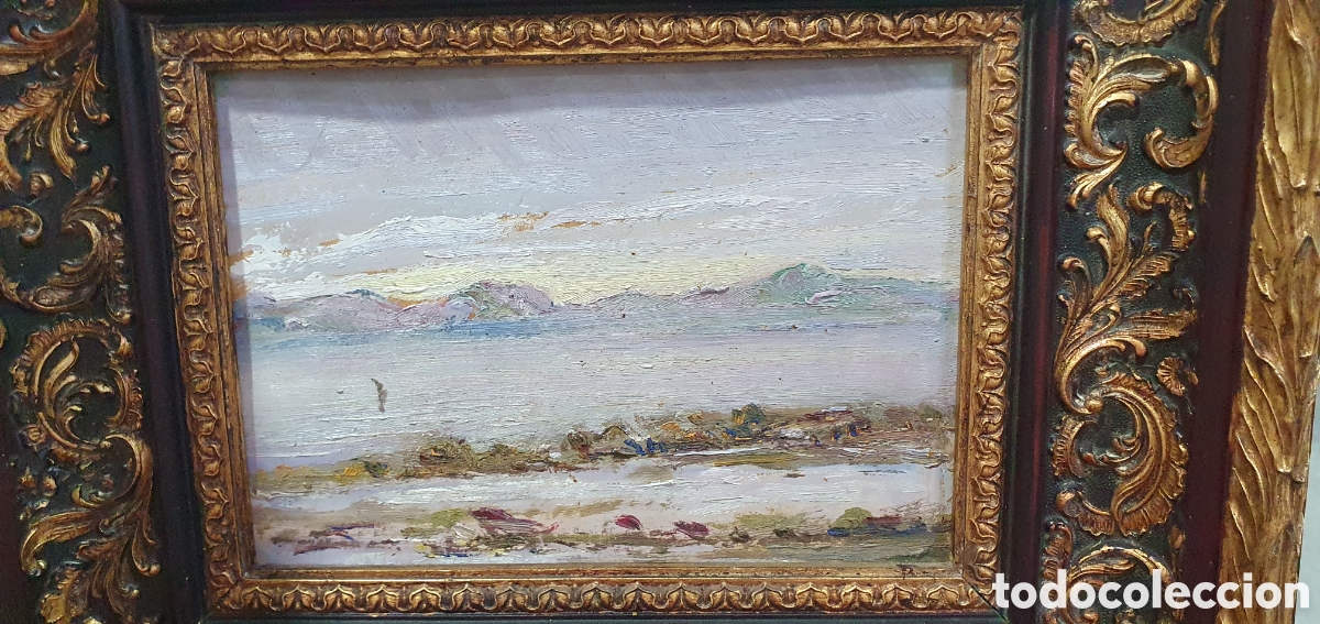 Arte: SALIDA 0.01&euro;. Cuadro paisaje con marco dorado. (L135)