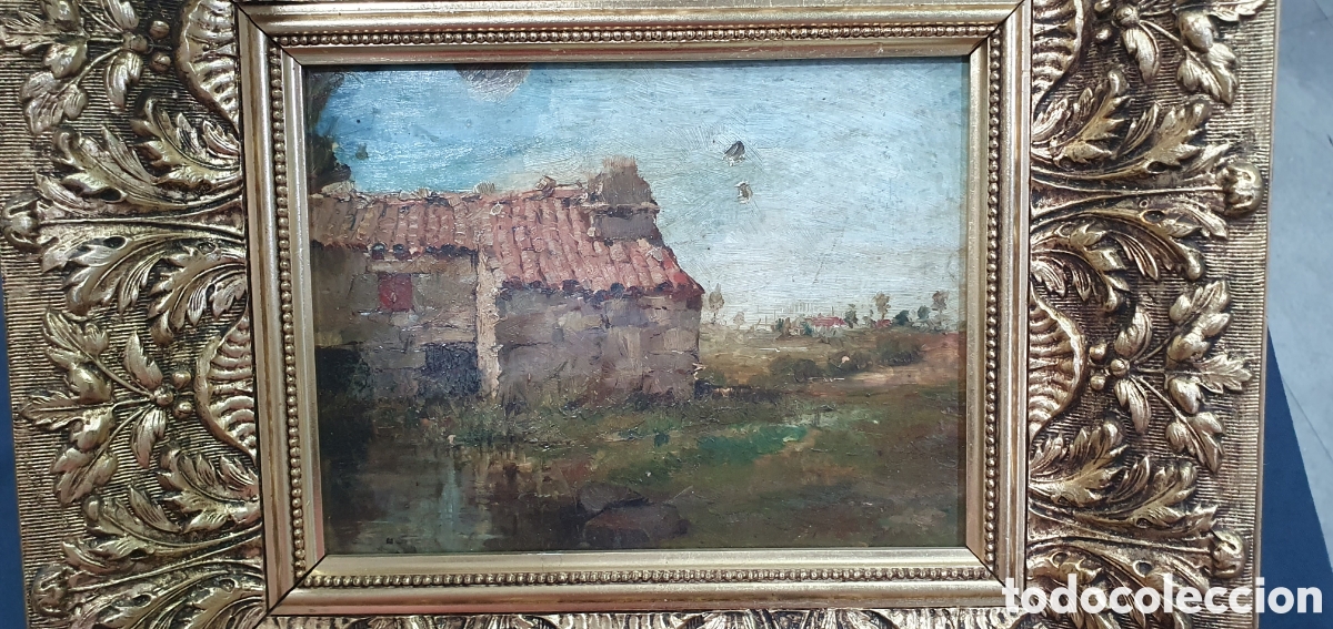 Arte: SALIDA 0.01&euro;. Cuadro paisaje con marco dorado. (L135)