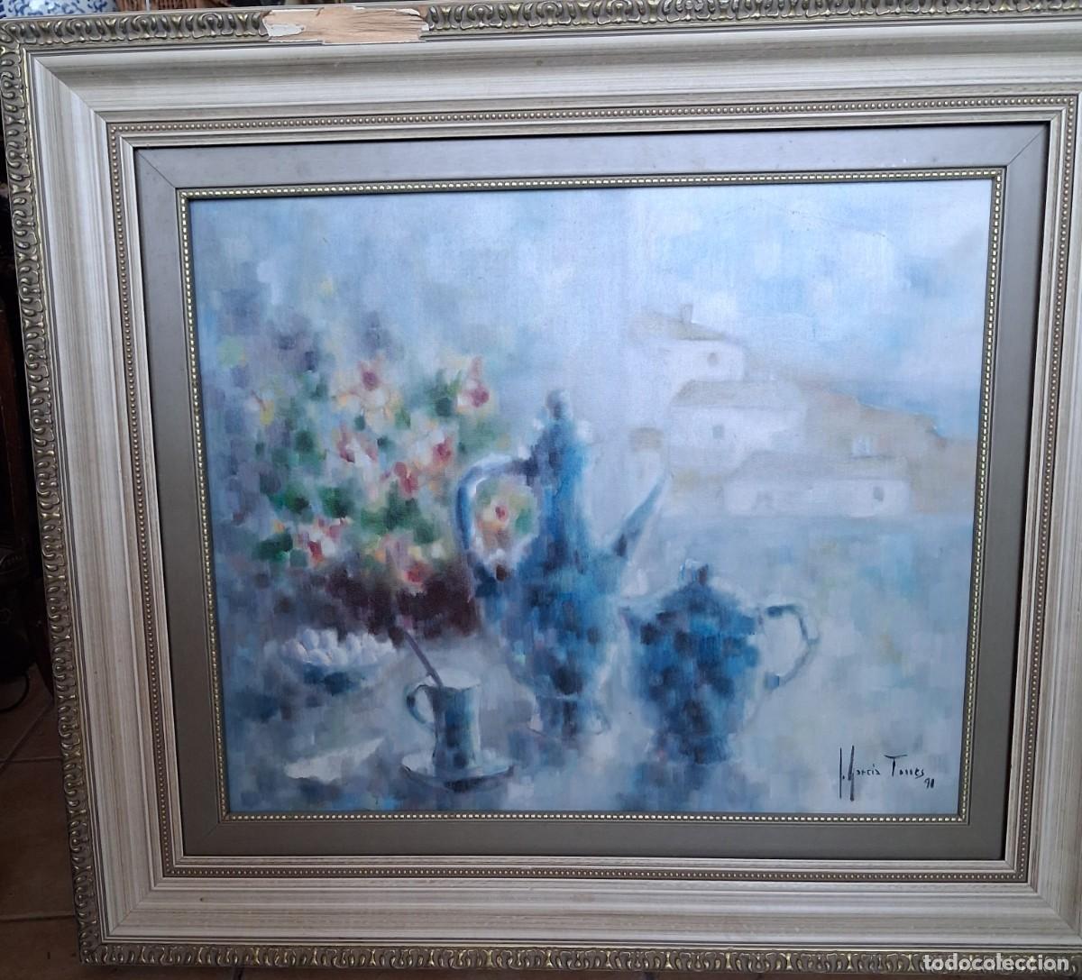 Arte: Jose Garcia Torres (Valencia 1934) Bodegon con paisaje oleo/lienzi