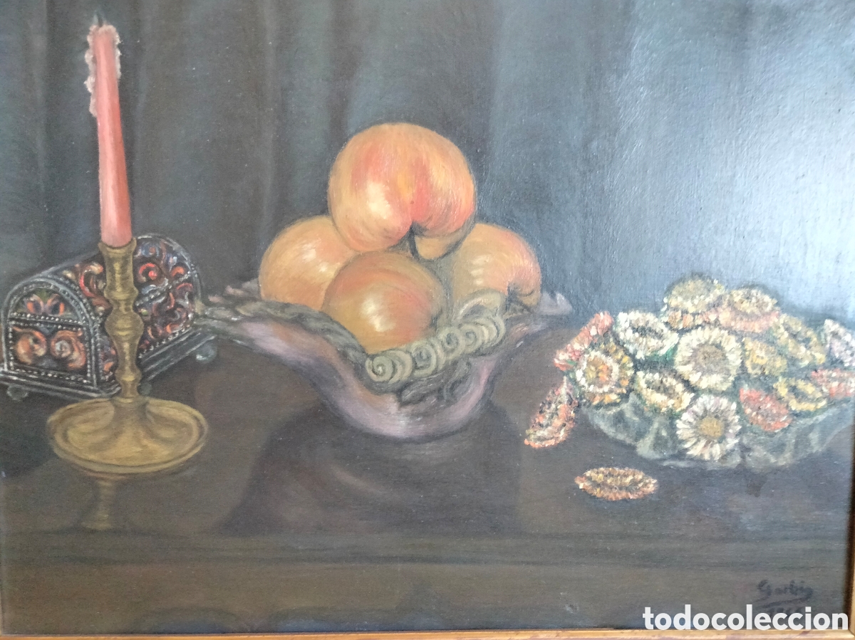 Arte: BODEG&Oacute;N &Oacute;LEO SOBRE LIENZO DEL PINTOR GARBI - Foto 2
