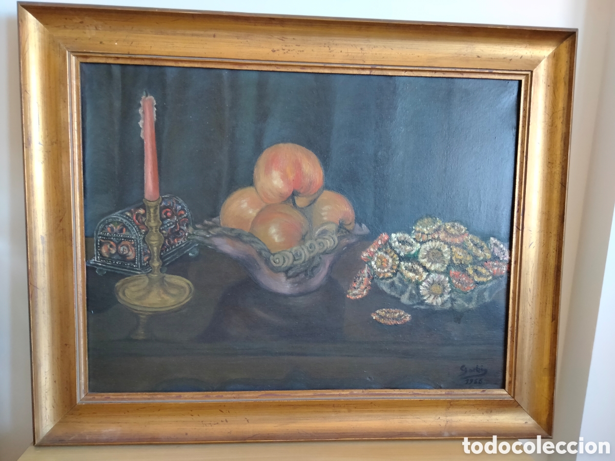 Arte: BODEG&Oacute;N &Oacute;LEO SOBRE LIENZO DEL PINTOR GARBI