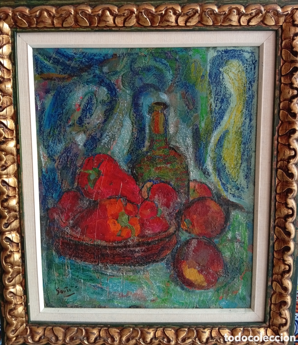 Arte: Pintura gallega antiguo oleo decorativo lienzo firmado Souto
