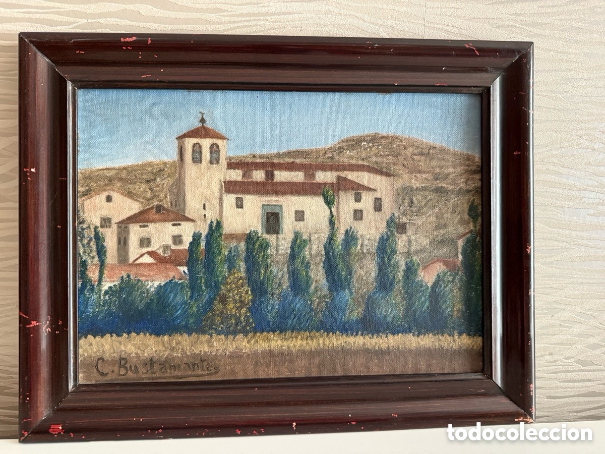 Kunst: &Oacute;leo en tabla. IGLESIA. Firma. C.BUSTAMANTE. 40x31