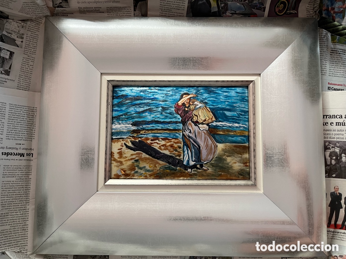 Arte: G. Reiz &ndash; Esmalte sobre plata fina &ndash; Pescadora con su hija, motivo de Sorolla