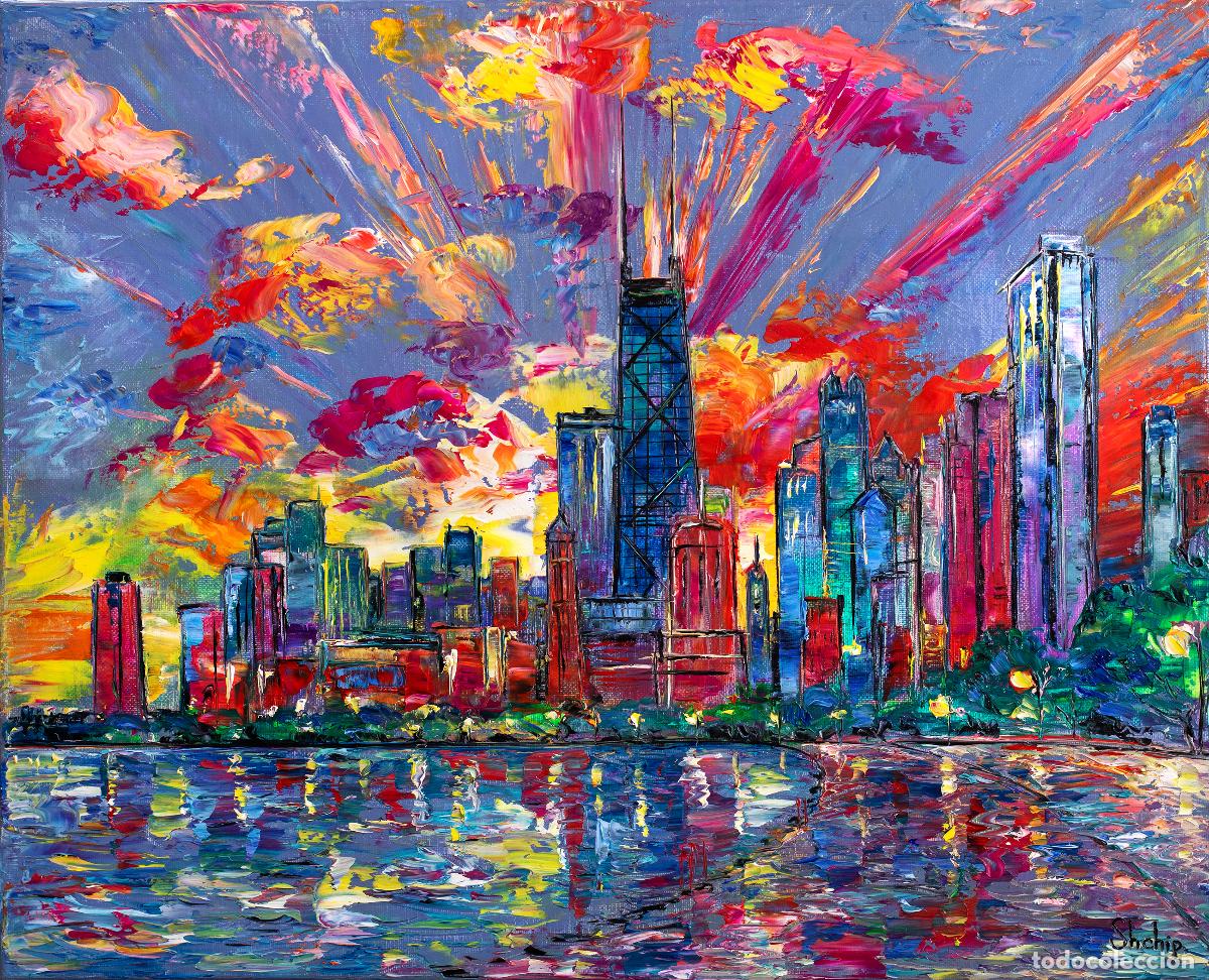 Arte: Cuadro &rdquo;Chicago Skyline at Sunset&rdquo;
