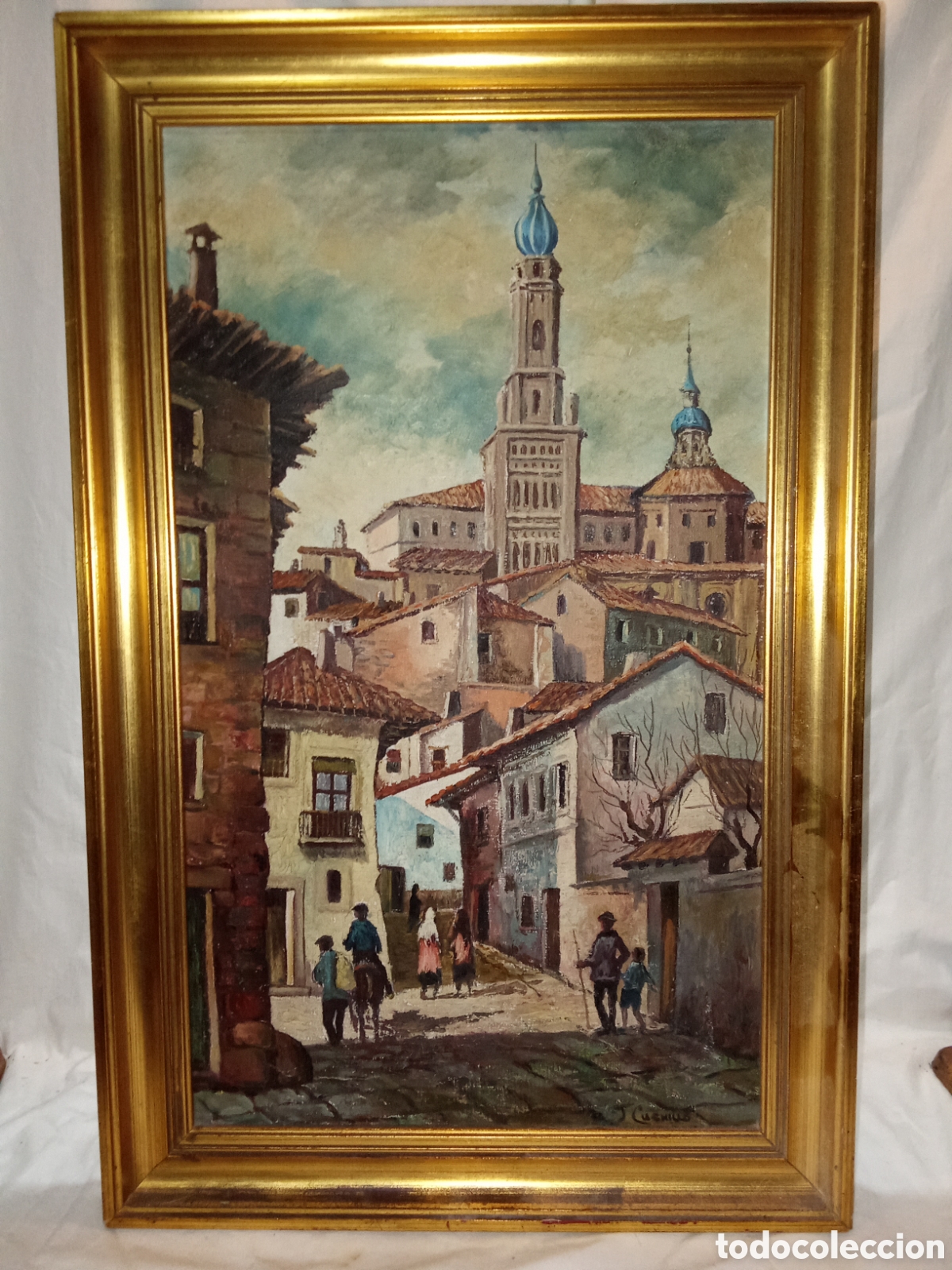 Arte: VISTA DE CALLES DE UN PUEBLO AL &Oacute;LEO POR J. CUCHILLO