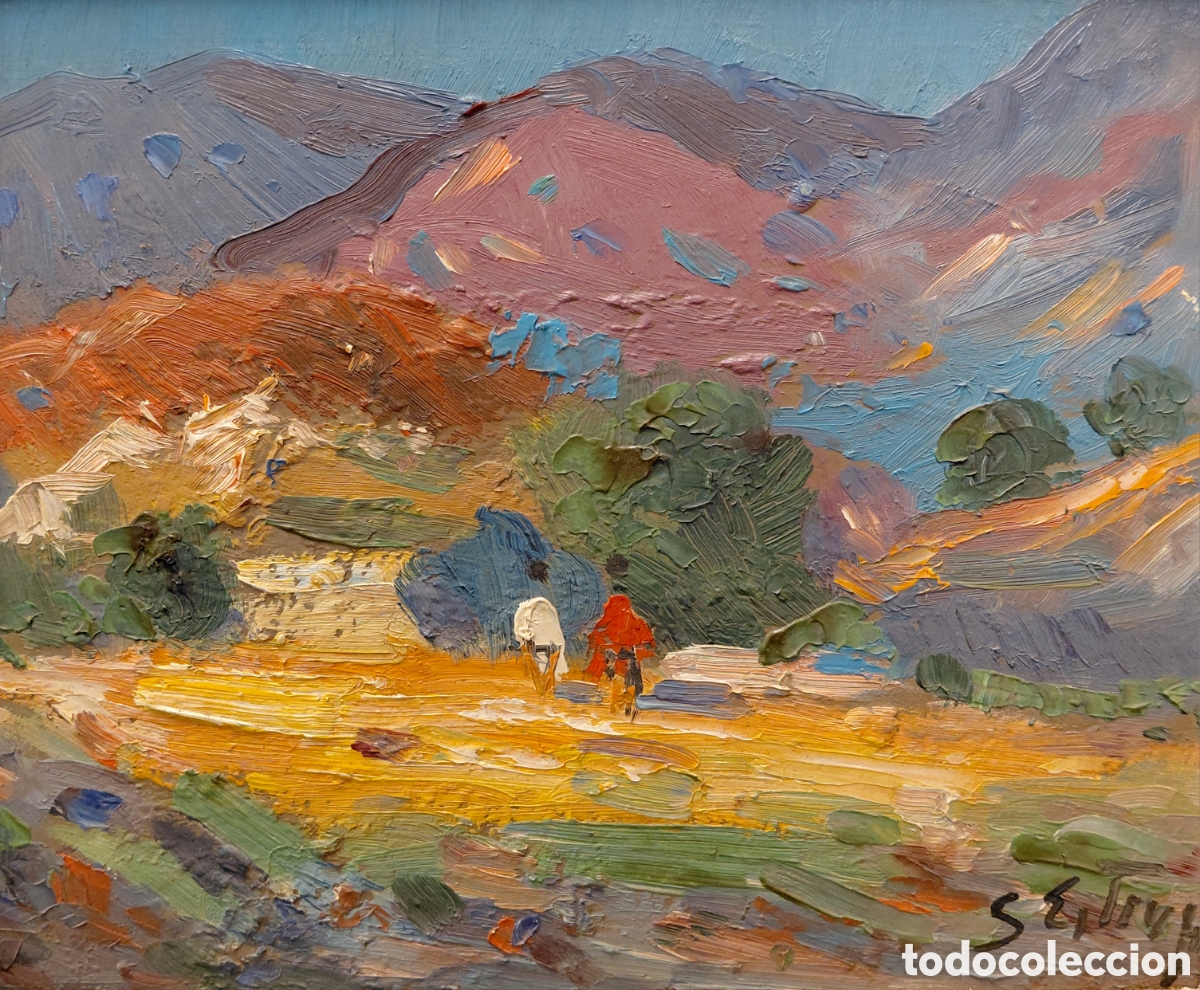 Arte: Santiago Estruga (1910-2003). Paisaje, nota de color, &oacute;leo sobre tablex.
