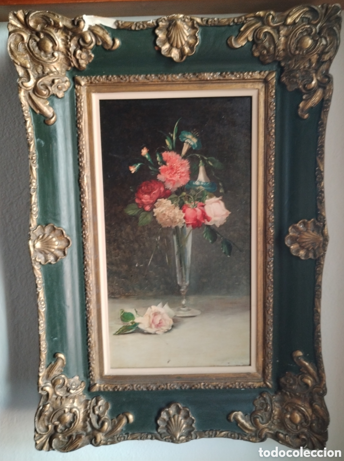 Arte: Espectacular bodeg&oacute;n de flores. &Oacute;leo sobre tabla.