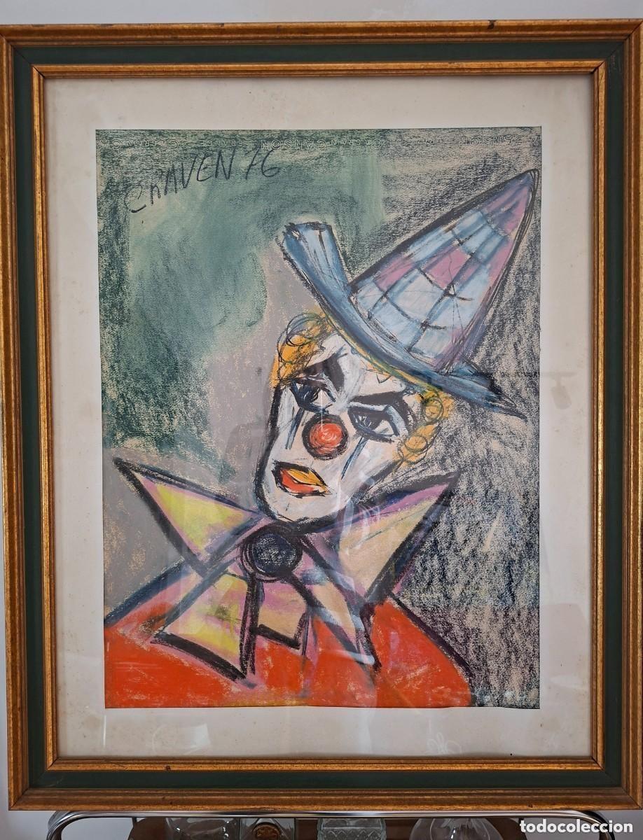 Kunst: PINTURA M&Iacute;CHEL CRAVEN (1950) - CLOWN - T&Eacute;CNICA MIXTA - FIRMADO A MANO Y FECHADO