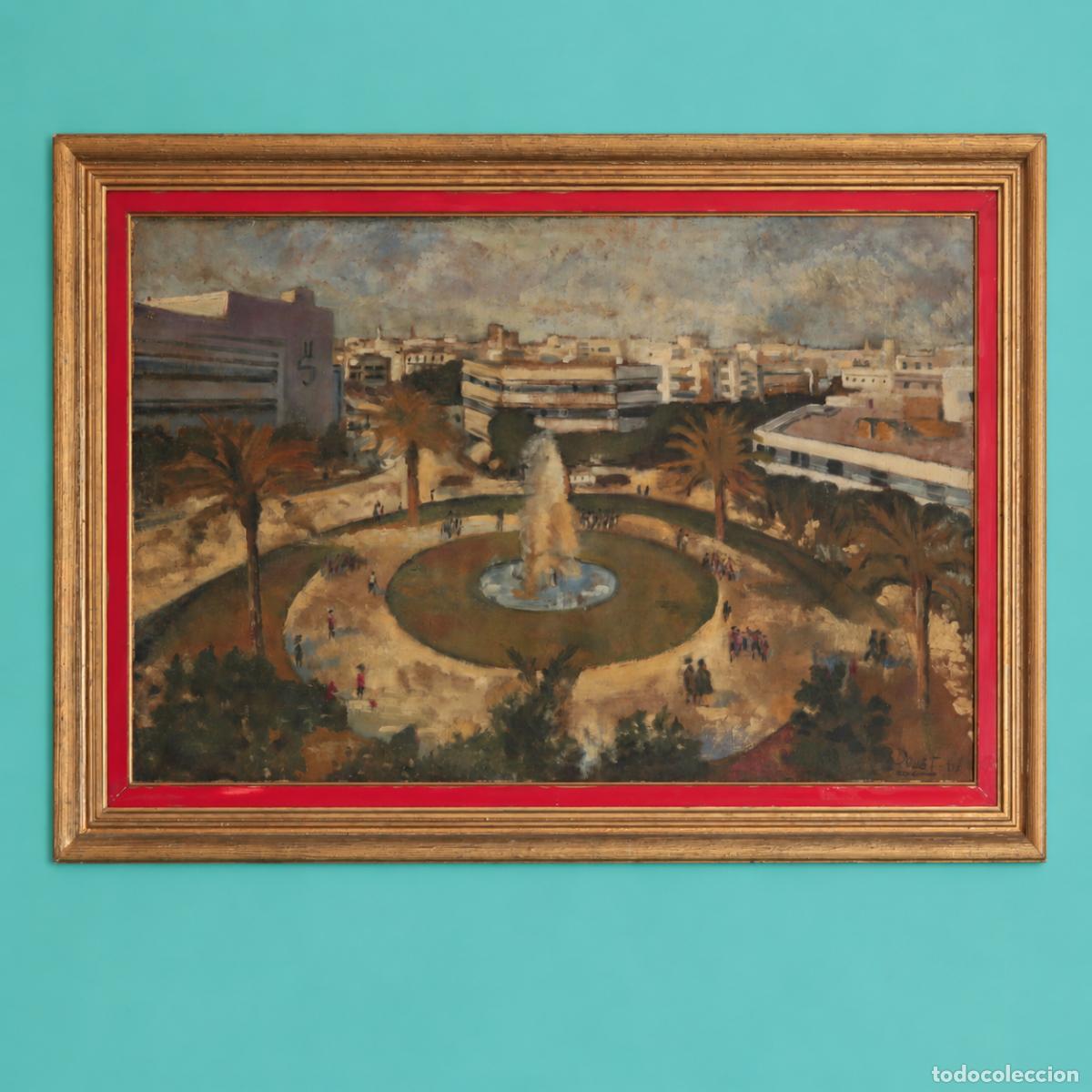 Arte: &Oacute;leo sobre lienzo firmado Douet y fechado 1961 &middot; Vista urbana de Montevideo, Uruguay