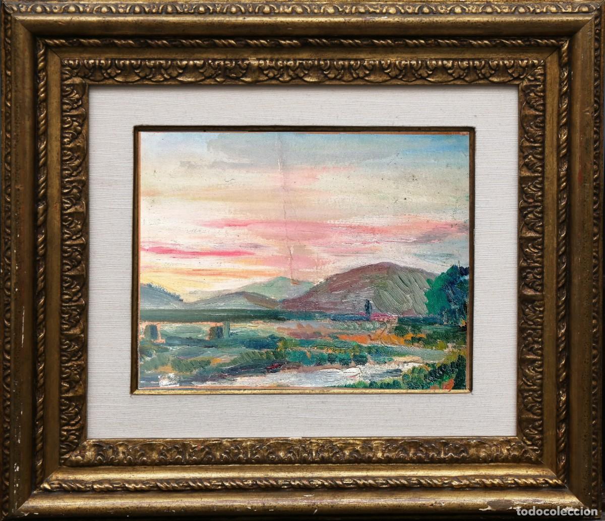 Arte: Escuela espa&ntilde;ola, &oacute;leo/tabla 27 x 21 cm. Paisaje. Postimpresionismo.