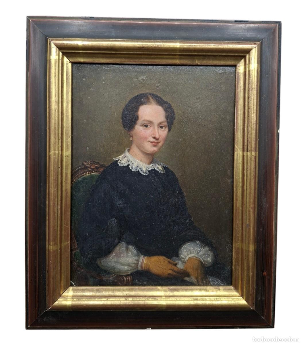 Arte: Retrato de Dama en oleo sobre tabla del siglo XIX