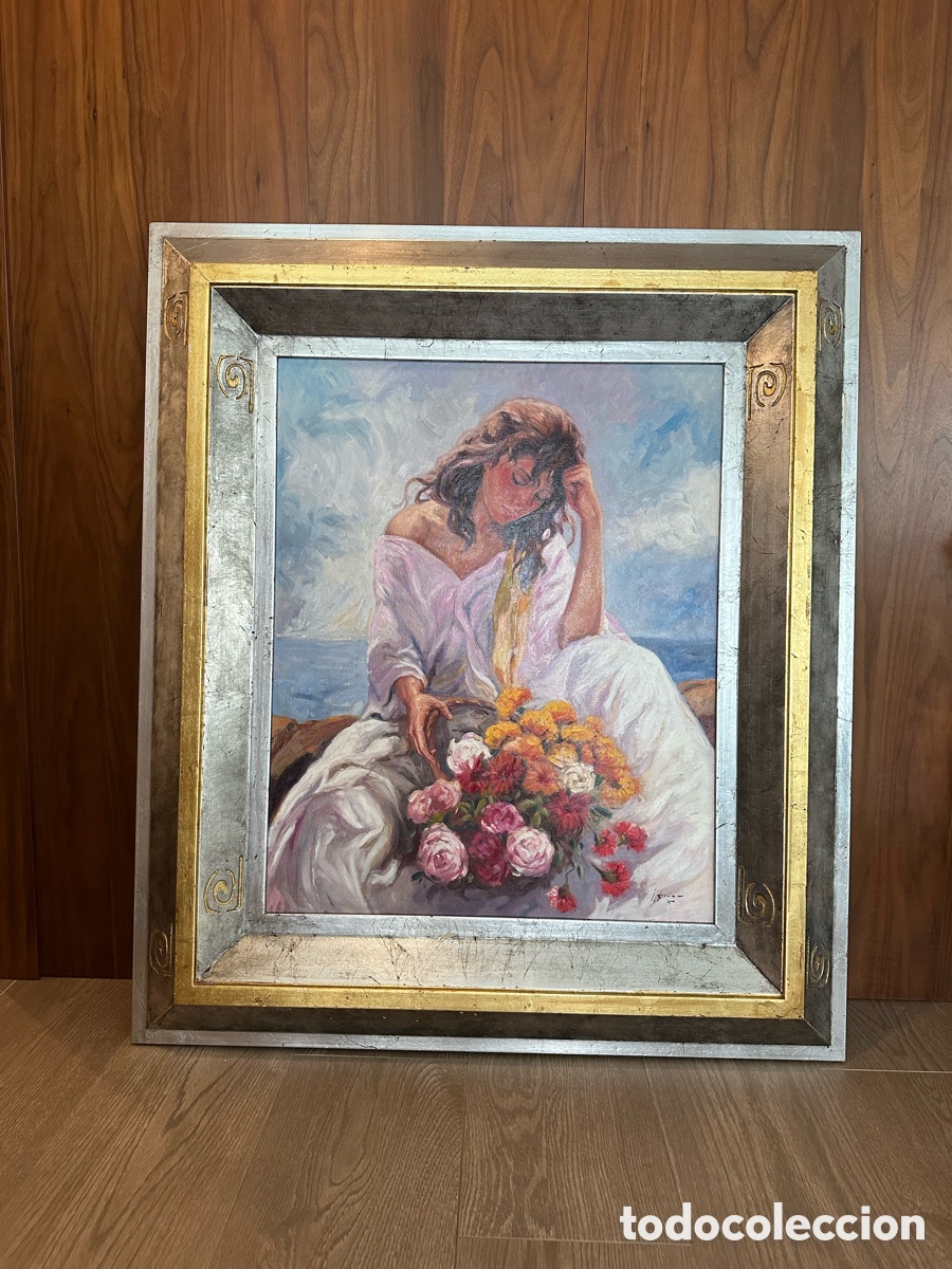 Arte: Jos&eacute; Luis Giner &ndash; &Oacute;leo sobre lienzo &ndash; Mujer con flores &ndash; 118 x 102 cm