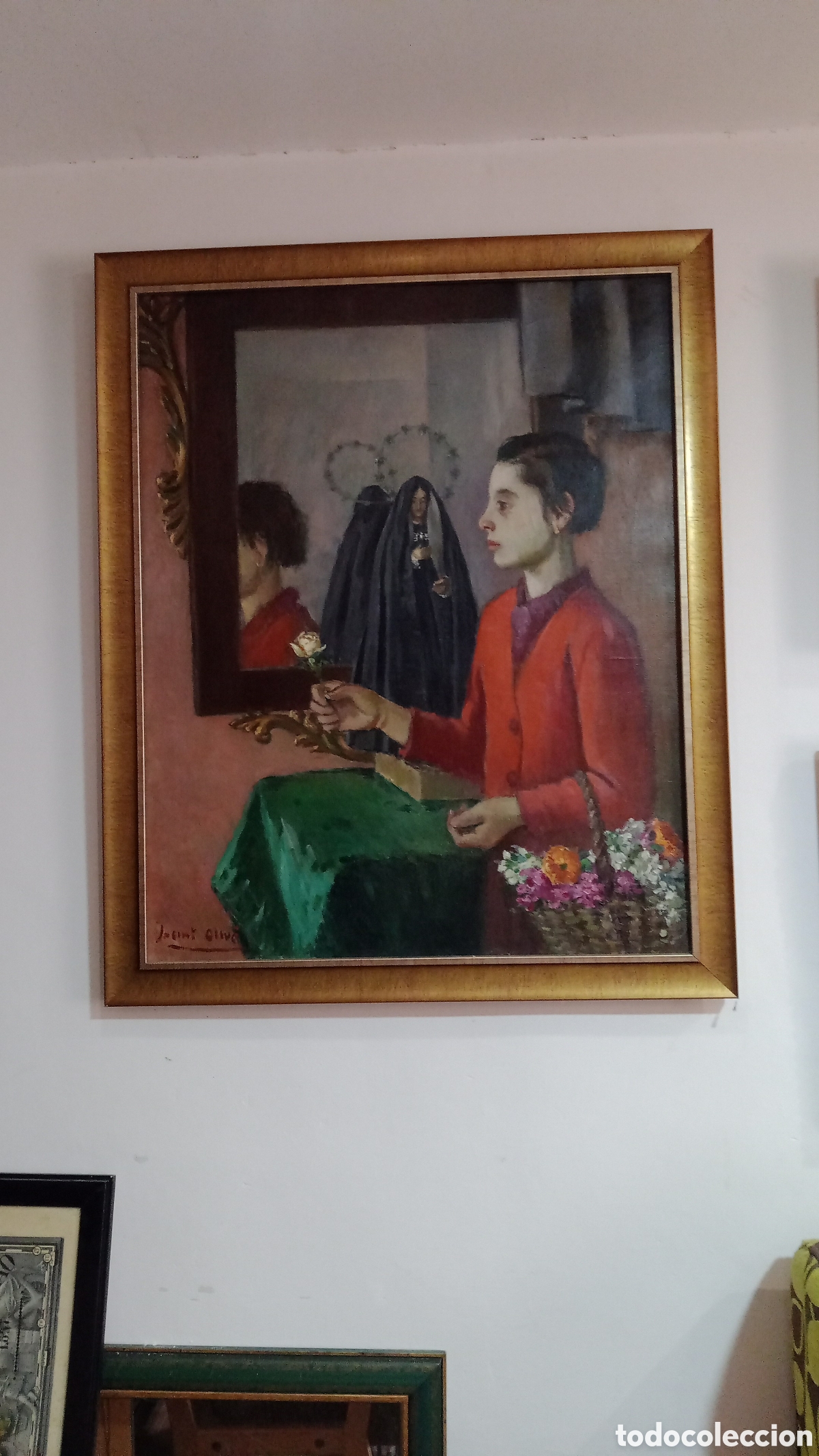 Arte: RETRATO AL OLEO SOBRE LIENZO DE ENFERMITA Y VIRGEN DOLOROSA. JACINT OLIV&Eacute;