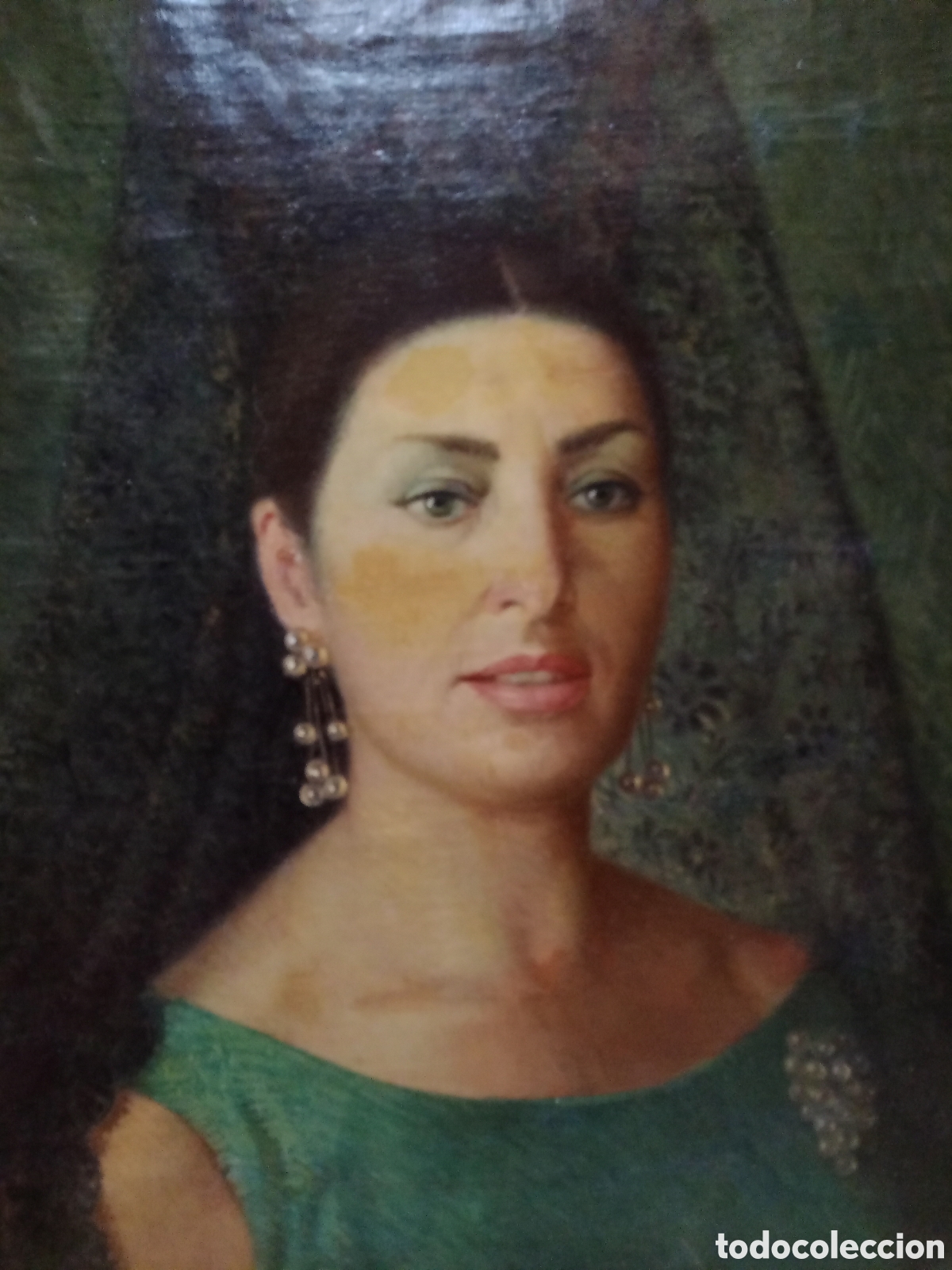 Arte: RETRATO FEMENINO AL OLEO SOBRE LIENZO DE DAMA CON PEINETA Y MANTILLA . M. ROMERO