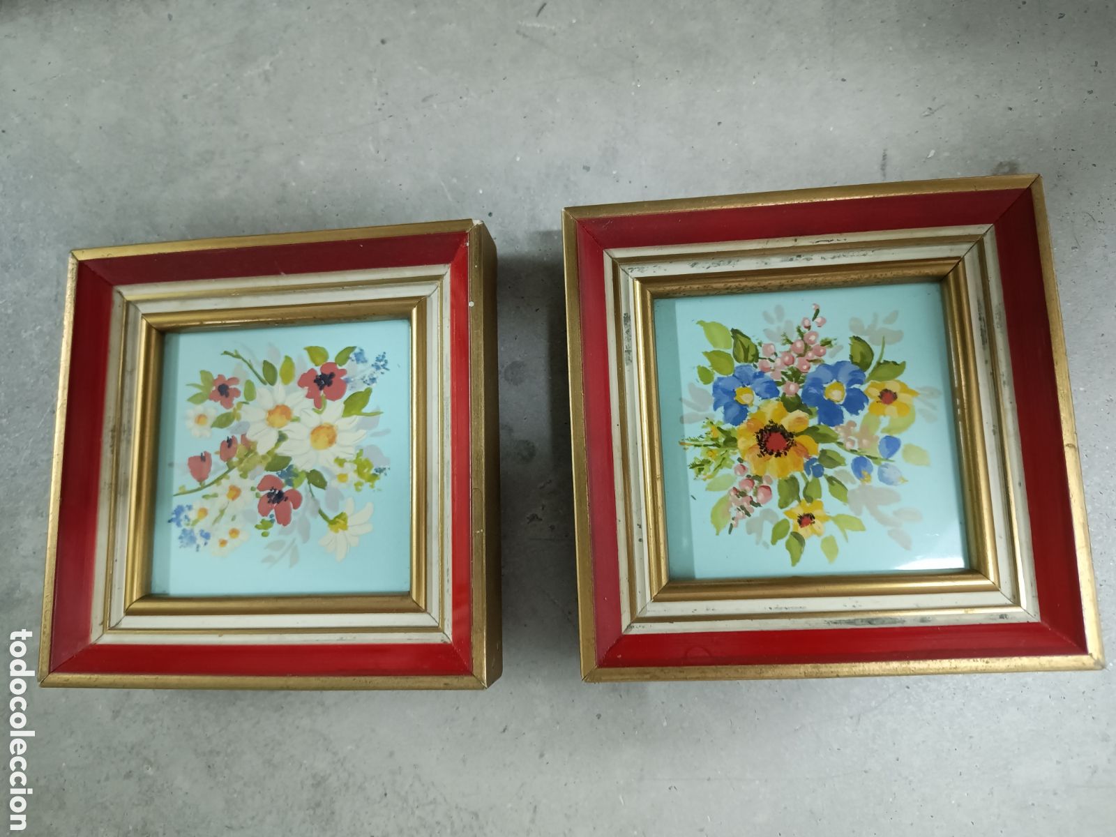 Arte: PAREJA DE CUADROS FLORALES PINTADOS SOBRE PORCELANA