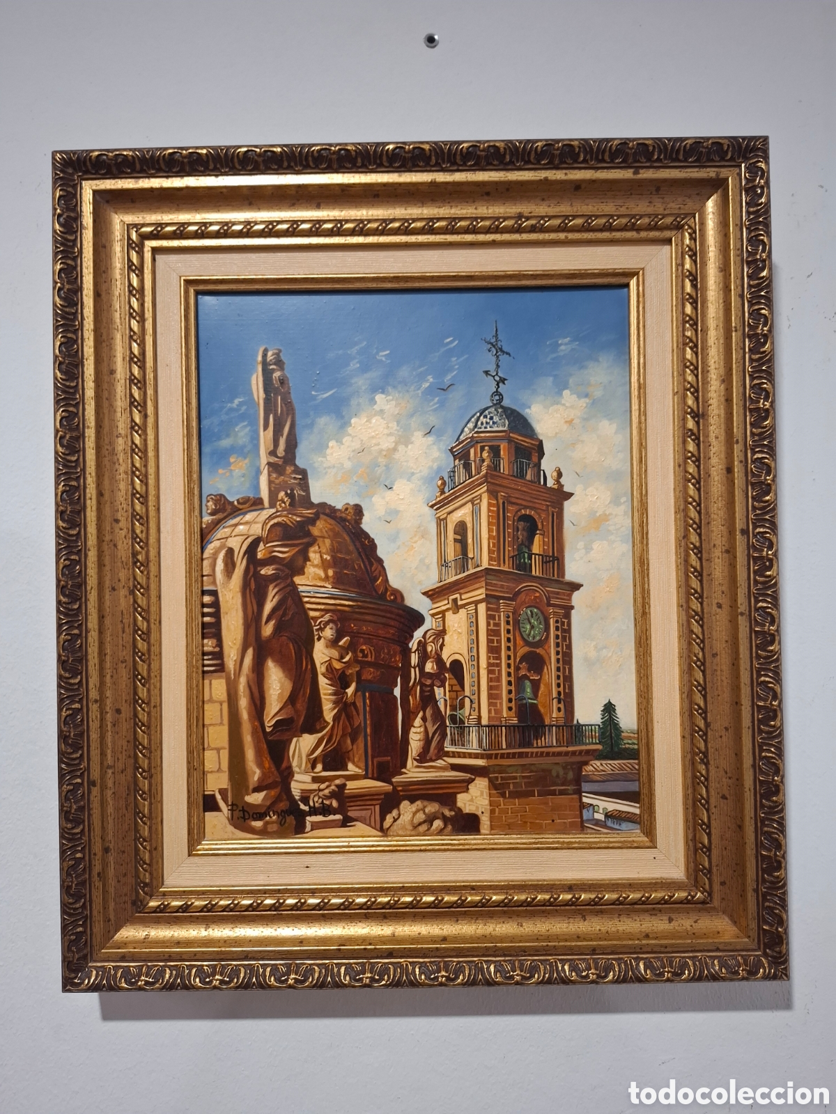 Arte: Oleo sobre lienzo de la catedral de jerez pintado por Dom&iacute;nguez 42x36