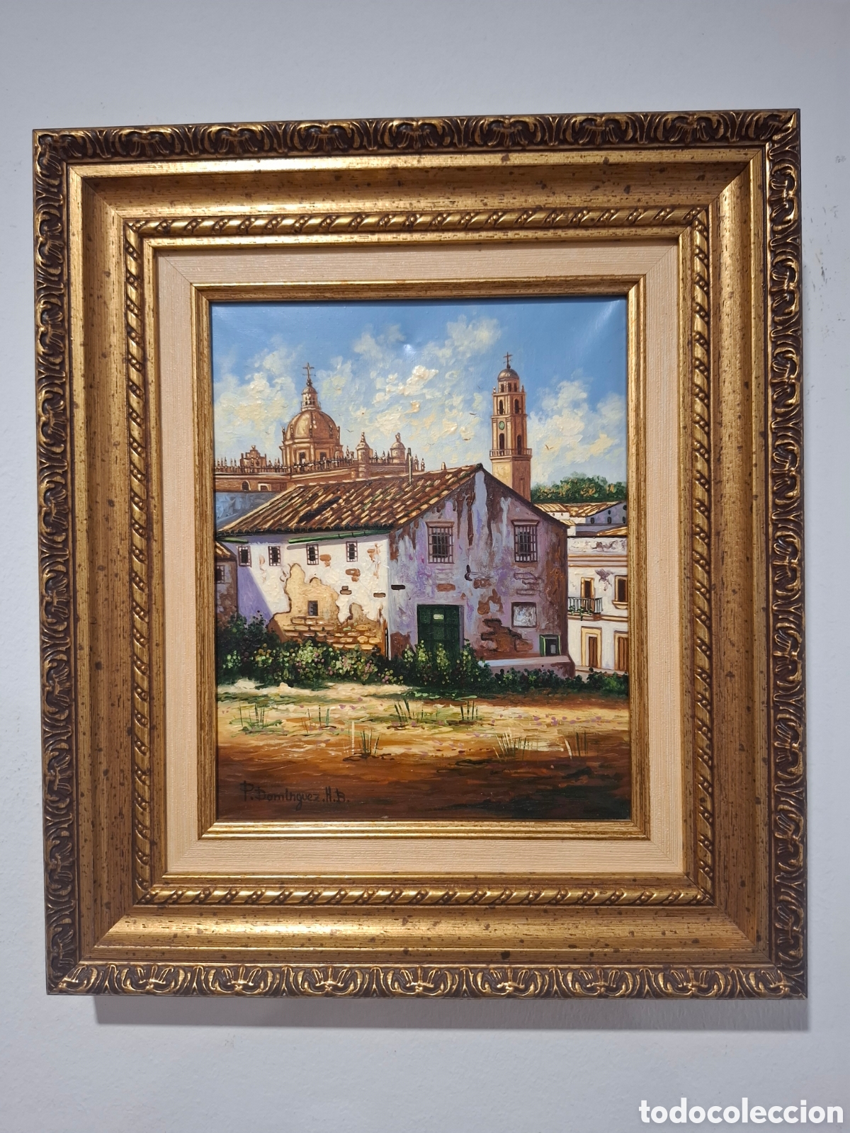 Arte: Oleo sobre lienzo Iglesia de Jerez firmado domimguez 36&times;32