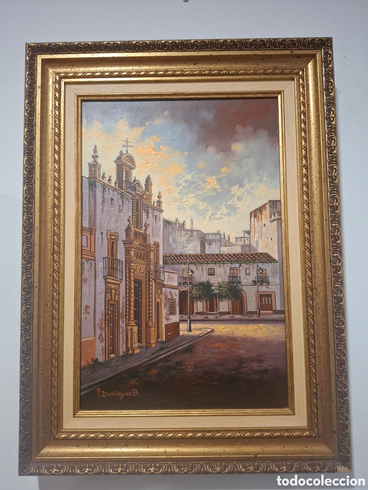 Arte: Oleo sobre lienzo de Dom&iacute;nguez calle de jerez 53x39
