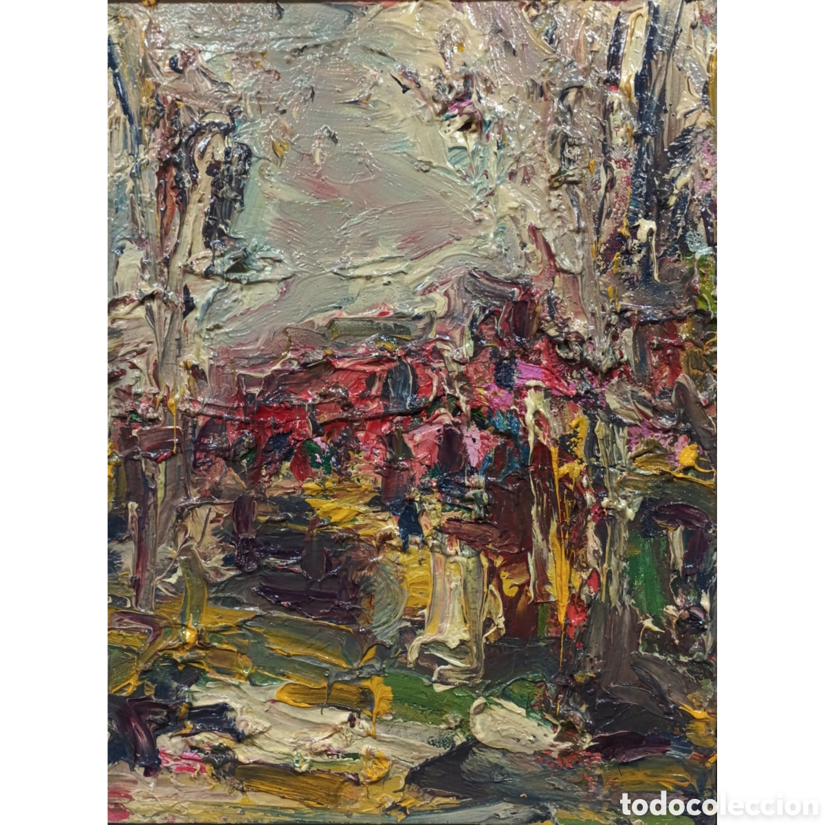 Arte: Cuadro original al &oacute;leo paisaje urbano expresionista con impasto
