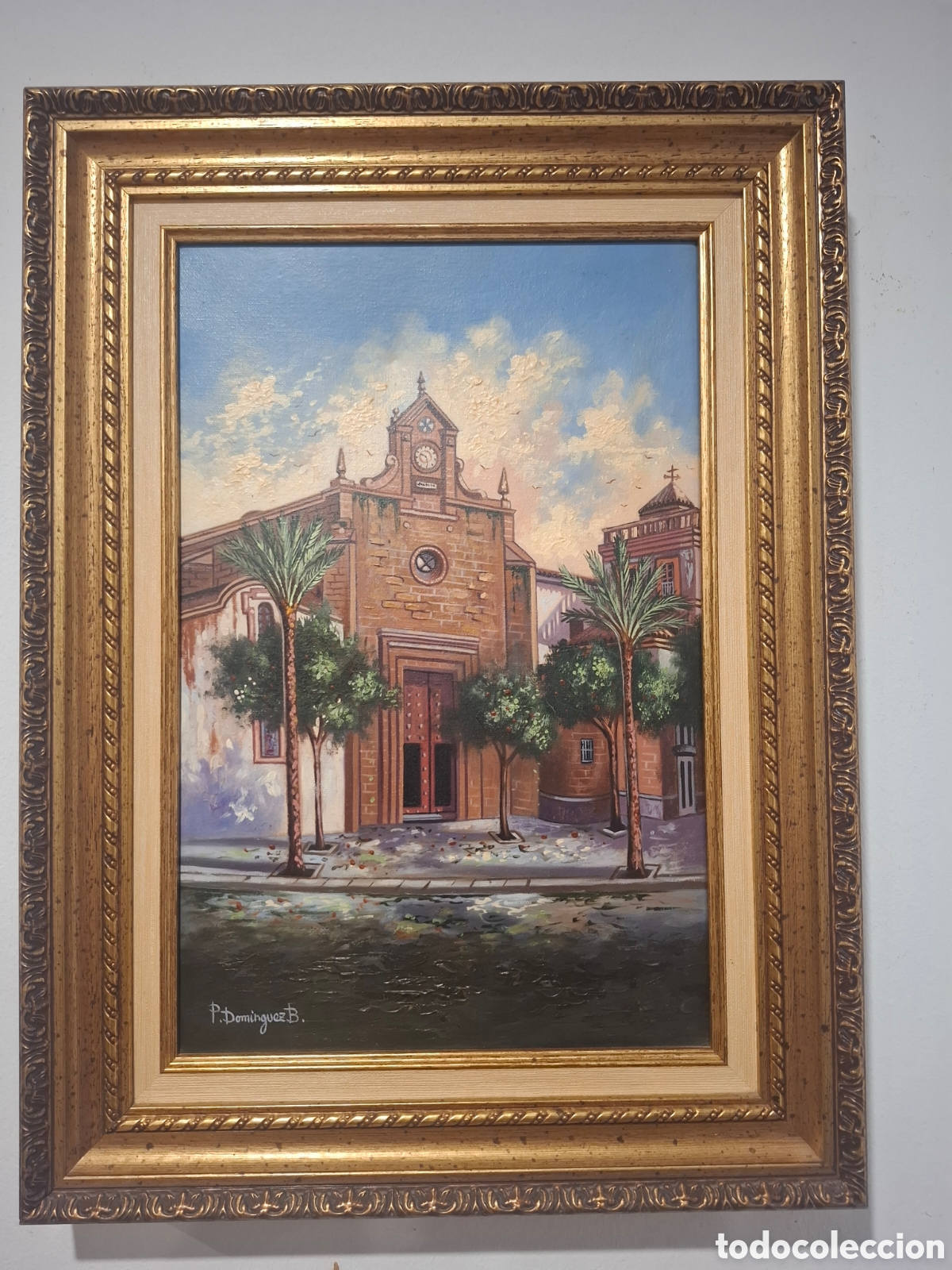 Arte: Oleo 53x39 firmado Dom&iacute;nguez iglesia de capuchino jerez