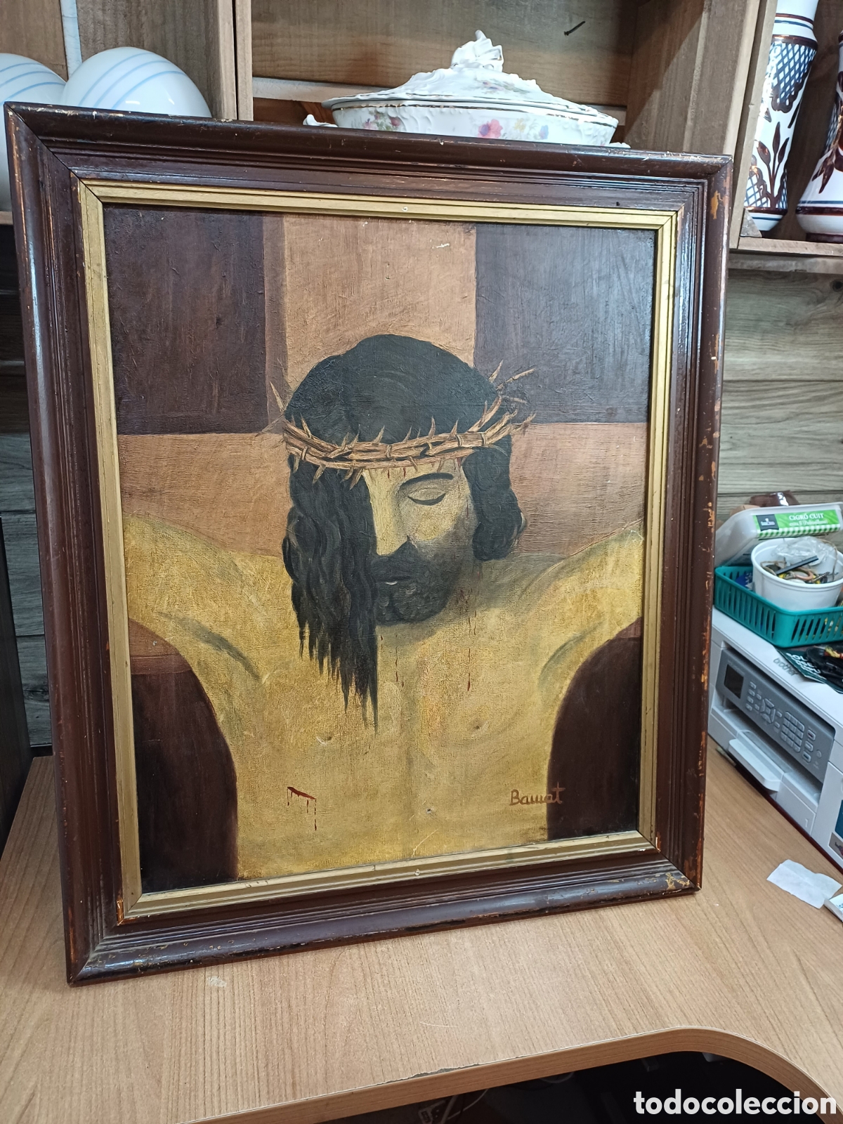 Arte: ANTIGUO OLEO SOBRE TELA JESUCRISTO CRUCIFICADO, FIRMADO