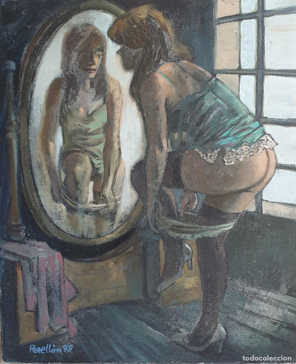 Art: Celedonio Perell&oacute;n. Pintura al &oacute;leo. &rdquo;Frente al espejo&rdquo;.1998.