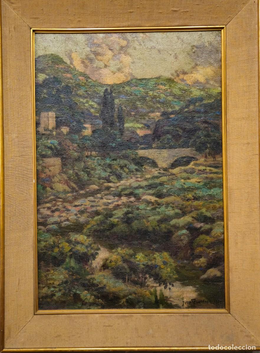 Arte: JOSEP GUARDIOLA BONET (1869-1950). &Oacute;leo/lienzo 70 x 42 cm. El Congost. Firmado. Fechado. Sala Gaspar