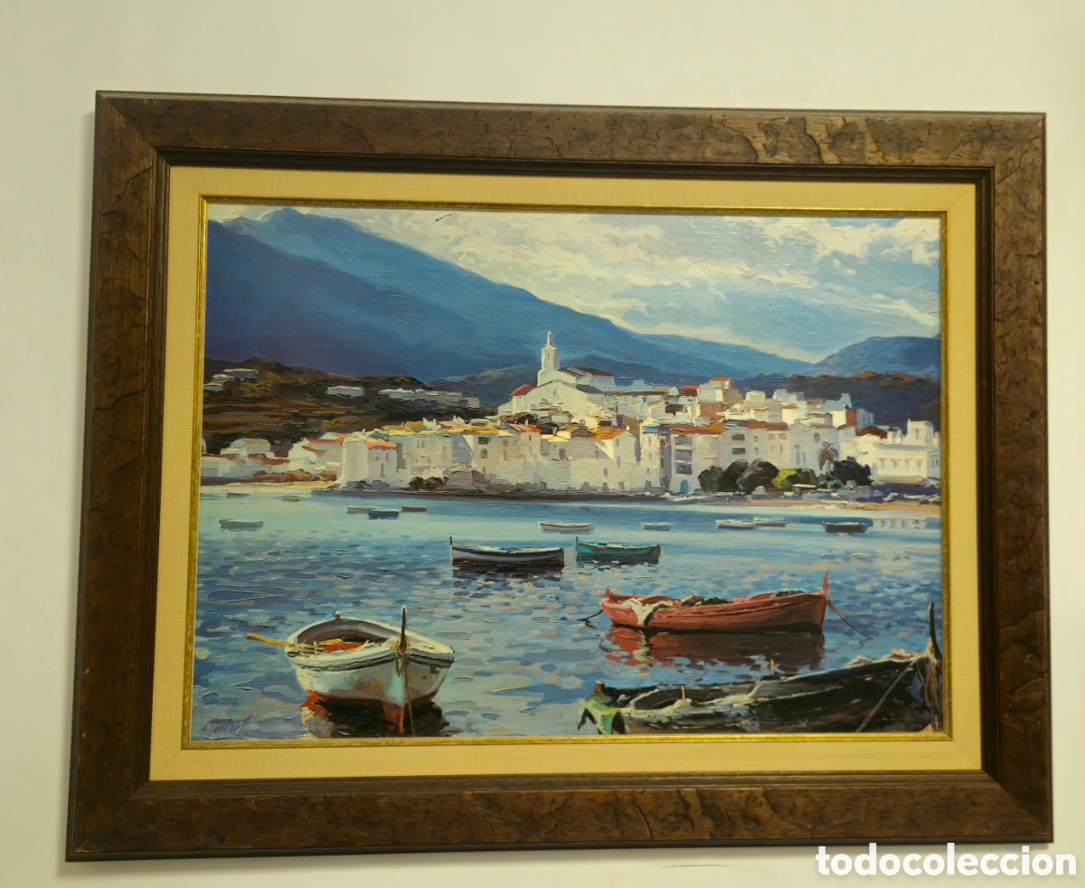 Arte: &Oacute;leo sobre lienzo, paisaje de Cadaques. A. Torroella