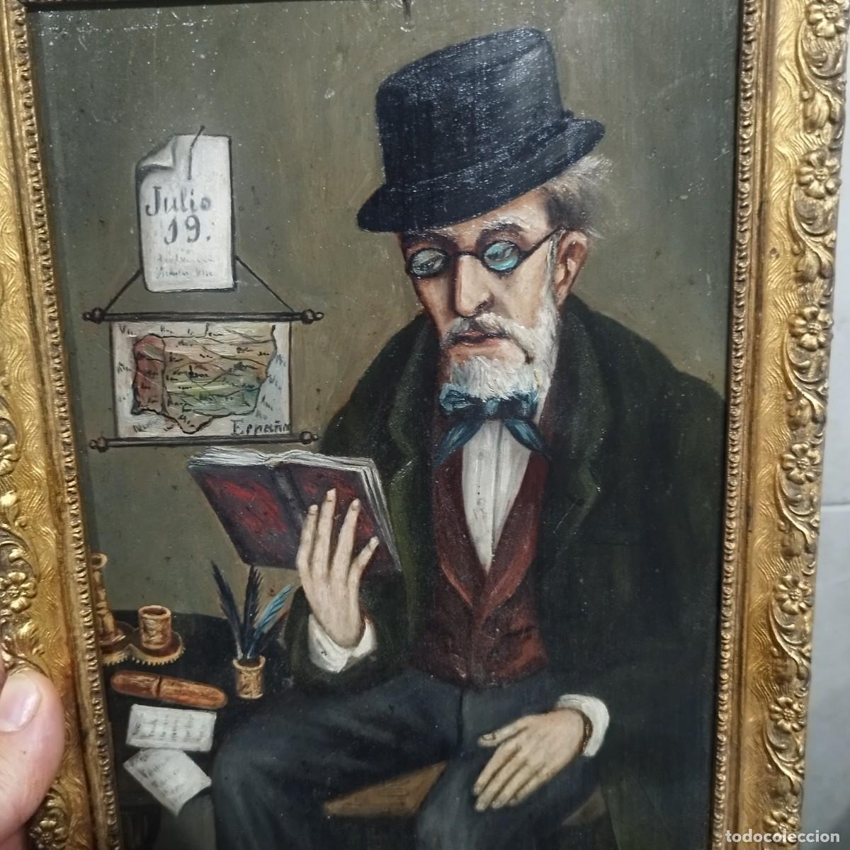 Arte: CUADRO OLEO REPRESENTA A MIGUEL DE UNAMUNO LEYENDO UN LIBRO - ESCRITOR Y FILOSOFO GENERACION DEL 98
