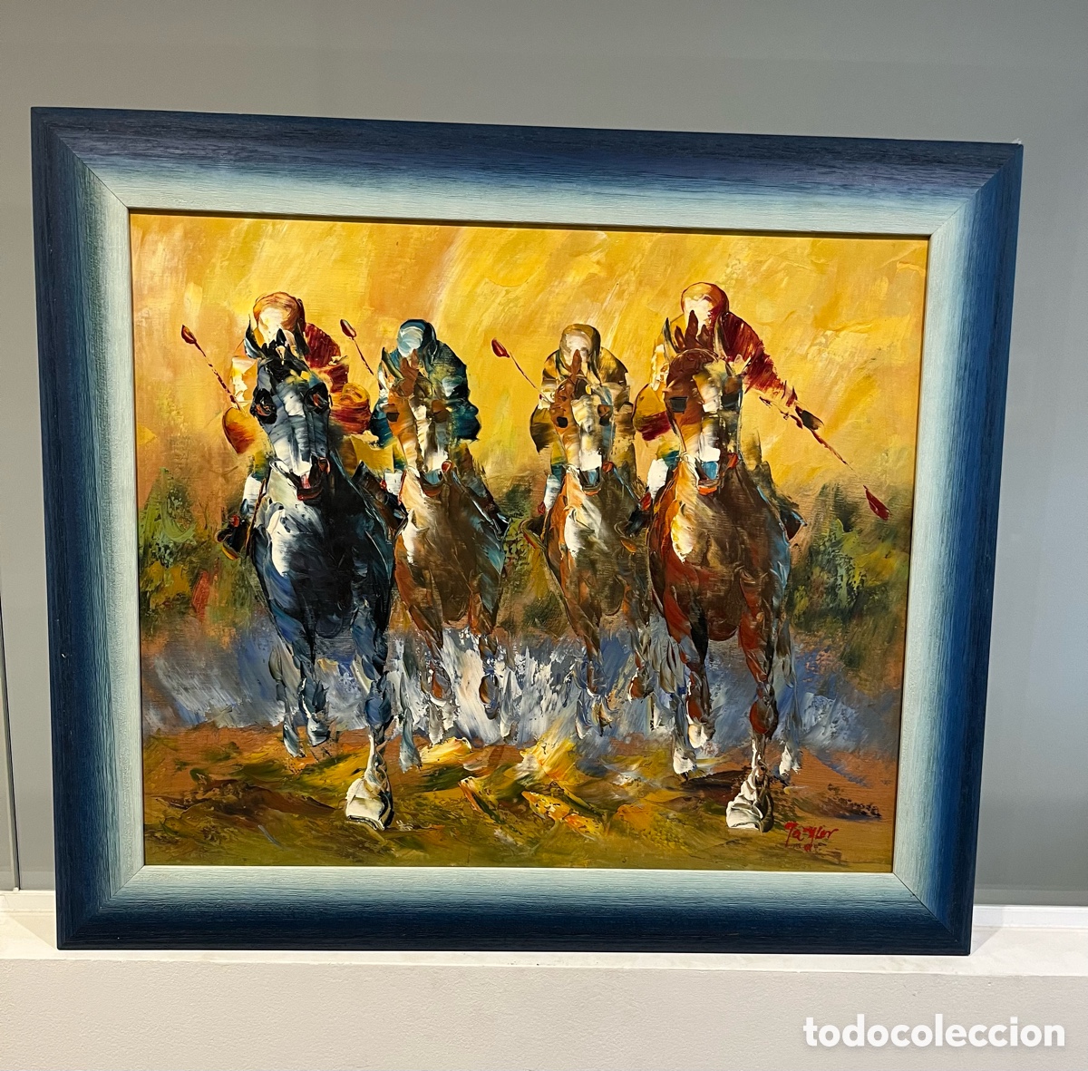 Arte: Magn&iacute;fica Pintura al &Oacute;leo Original sobre Lienzo &ndash; Carrera de Caballos / Escena H&iacute;pica