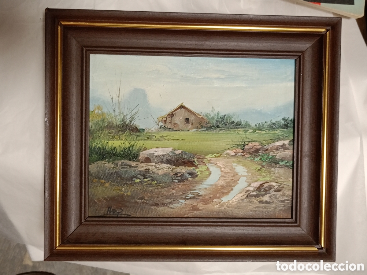 Arte: pintura al &oacute;leo tradicional de paisaje rura