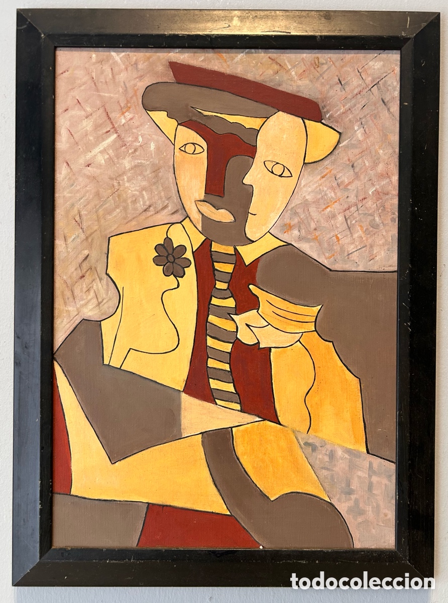 Arte: Figura masculina de inspiraci&oacute;n cubista &ndash; Pintura sobre tabla &ndash; Autor an&oacute;nimo