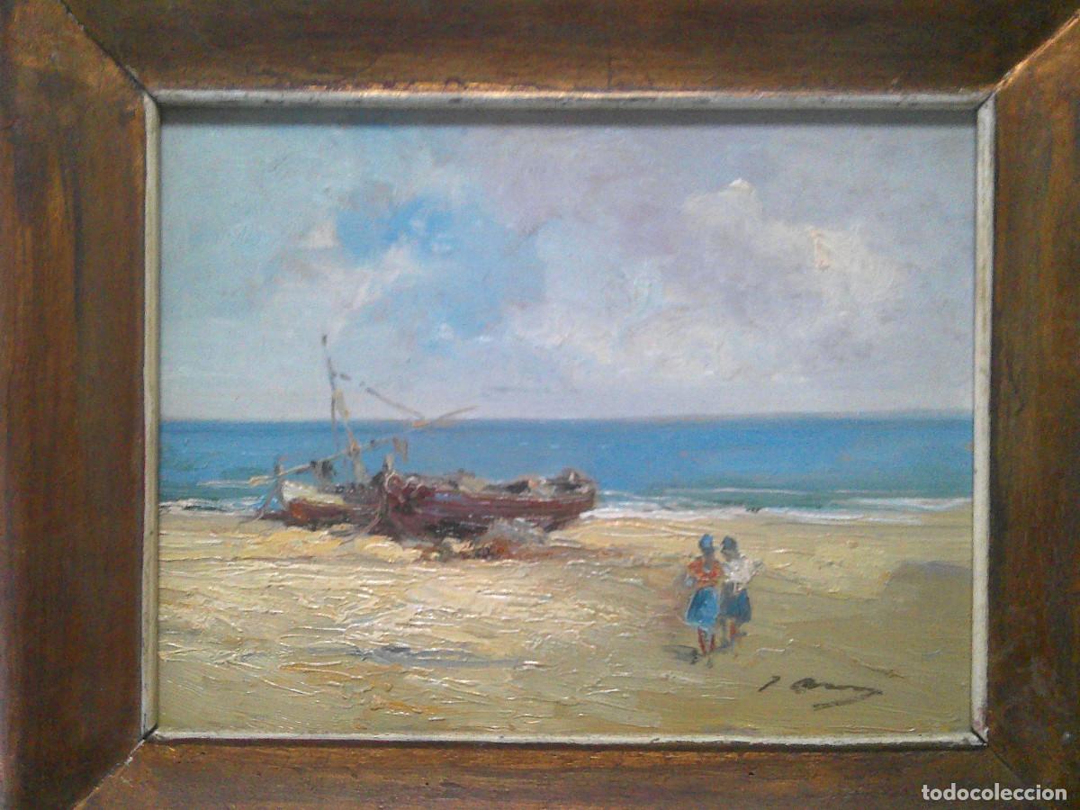 Art: JOAQU&Iacute;M ASENSIO MARINE- BARCAS Y FIGURAS EN LA PLAYA-