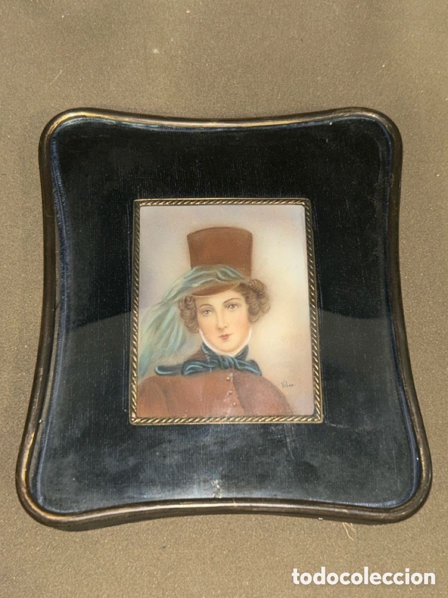 Arte: ANTIGUO &Oacute;LEO SOBRE MARFIL, RETRATO, FIRMA A IDENTIFICAR, S.XIX