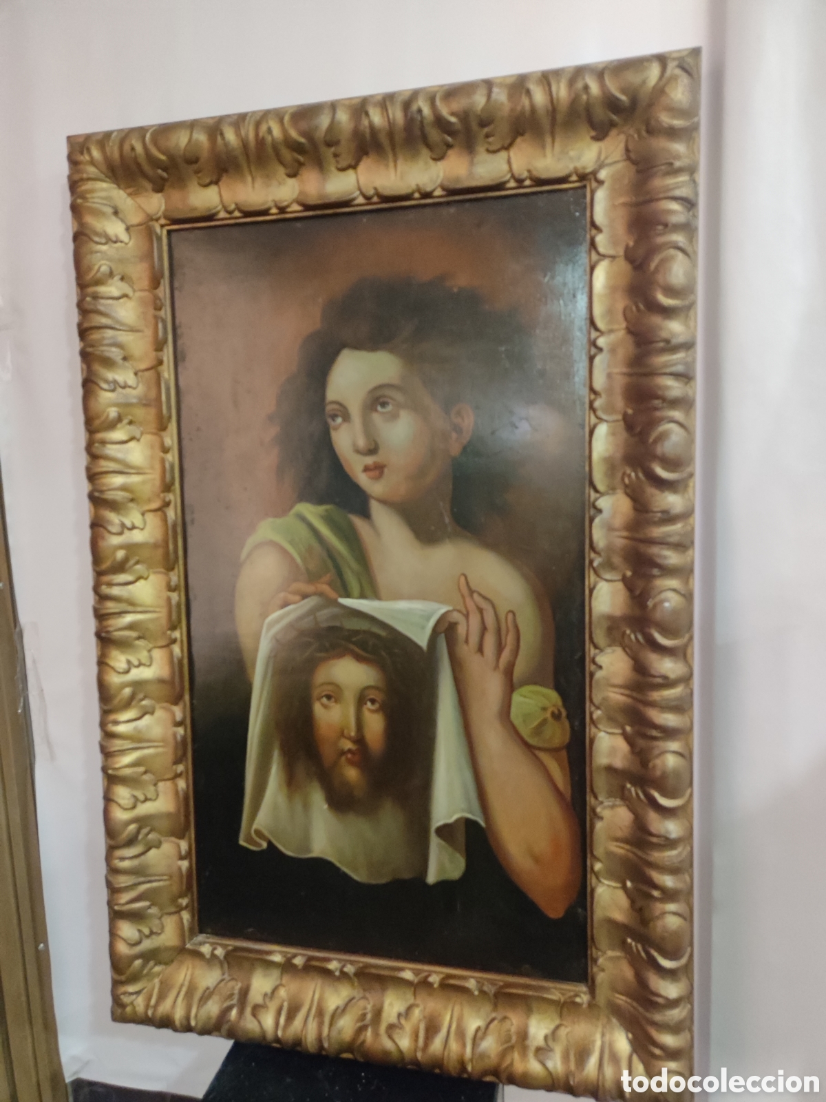 Arte: &Oacute;leo sobre tabla &aacute;ngel con faz de Cristo