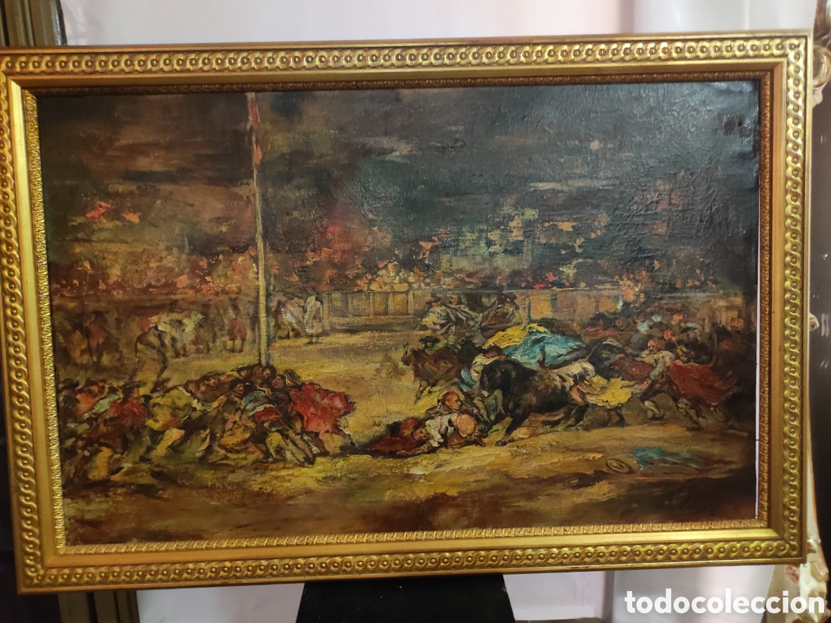 Arte: &Oacute;leo sobre lienzo corrida de toros firmada Lucas