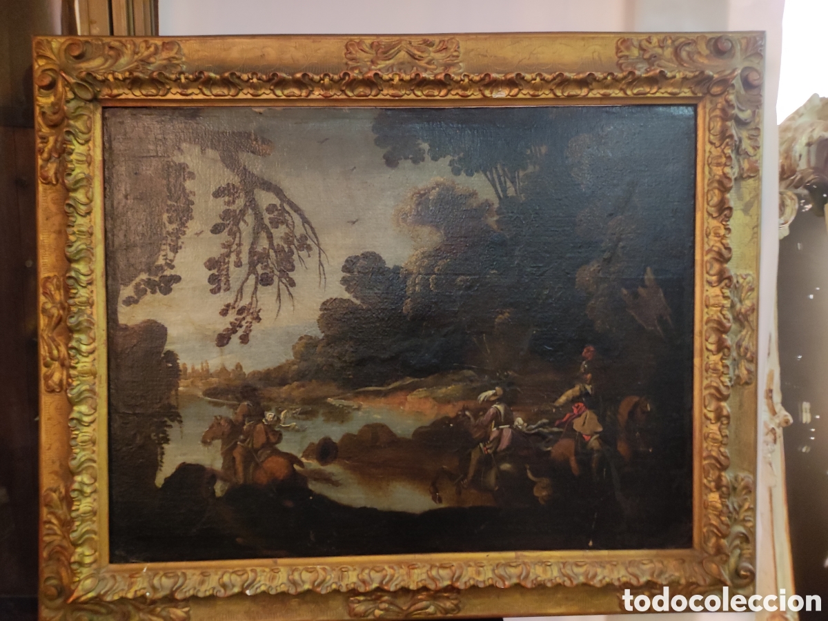 Arte: Cuadro siglo XVII olio sobre lienzo batalla