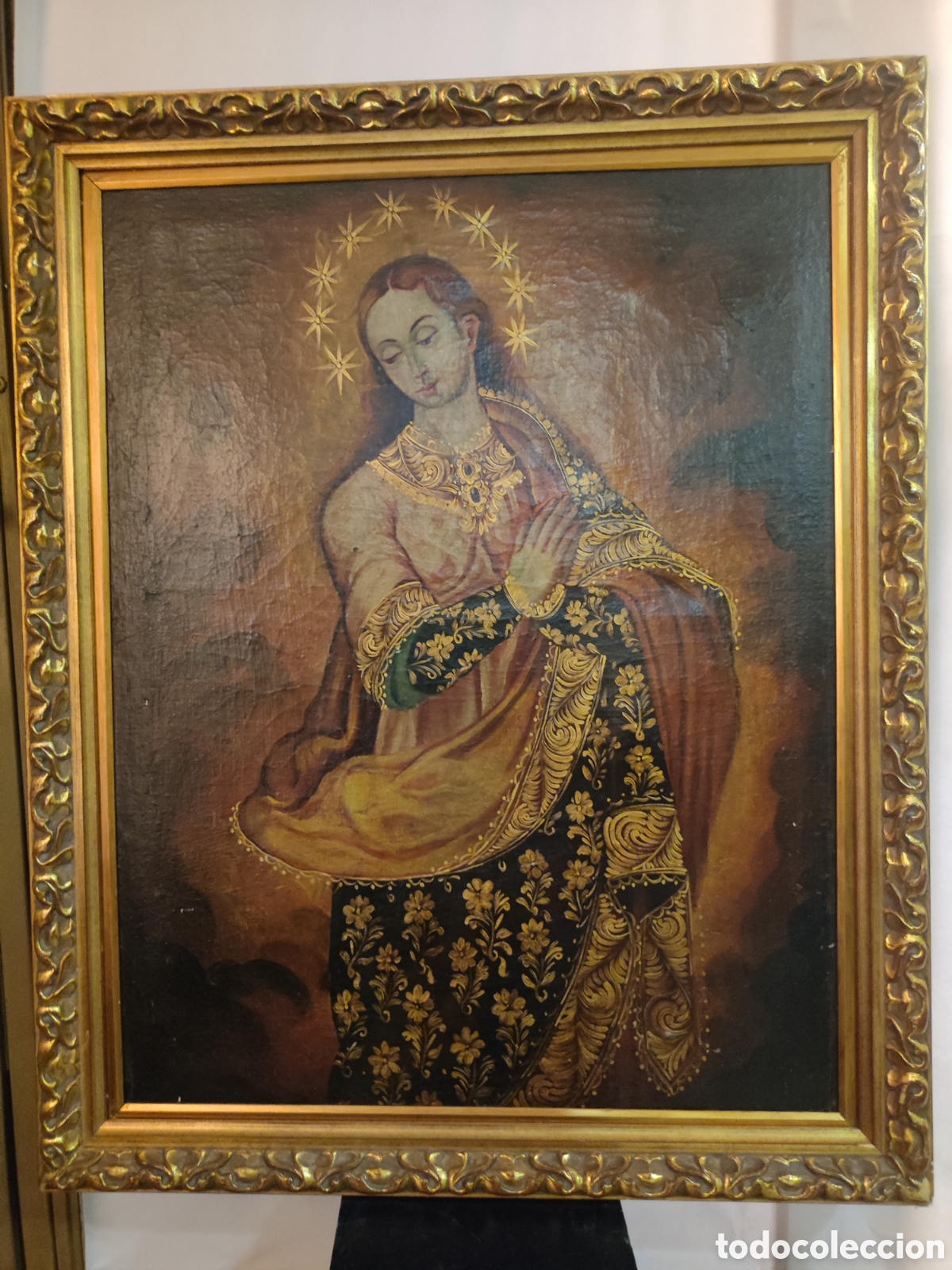 Arte: &Oacute;leo sobre lienzo Virgen cuzque&ntilde;a siglo XVIII