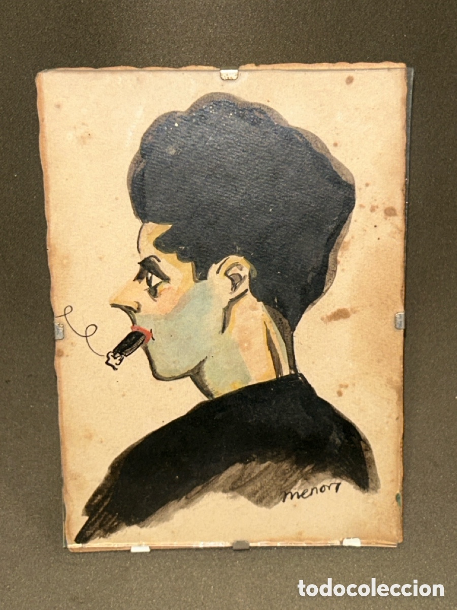 Arte: ACUARELA DE RETRATO DE HOMBRE S.XIX/S.XX FIRMADO MENOR *VER FOTOS*