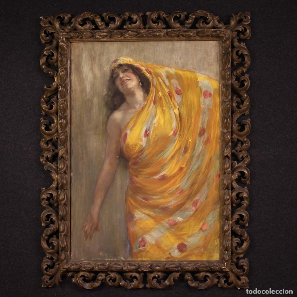 Arte: Cuadro de gran formato firmado por A. Mazza y fechado en 1912, retrato de una mujer oriental.