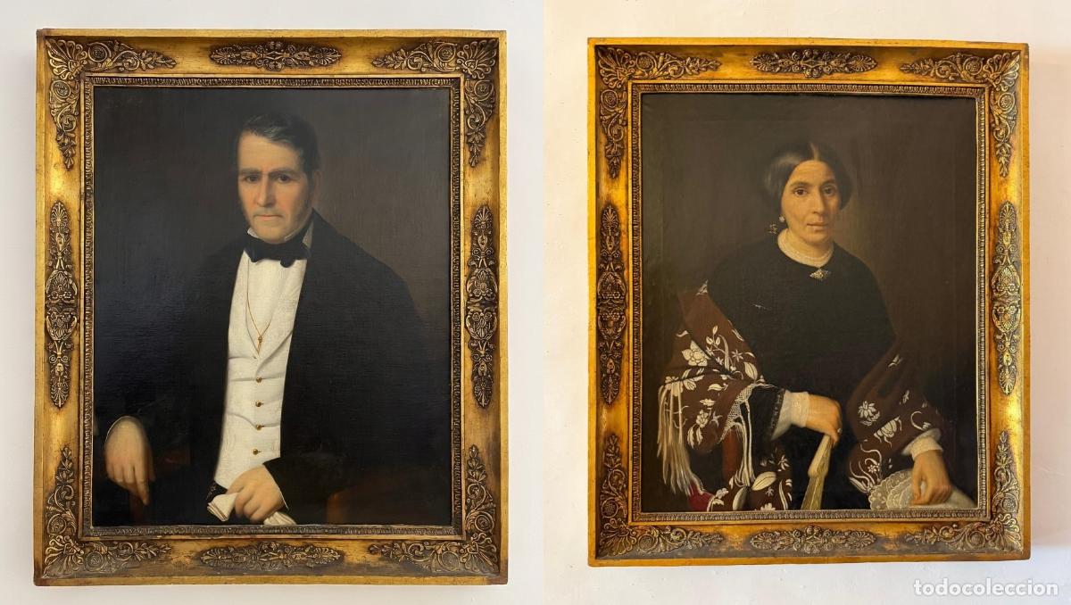 Kunst: RETRATOS DE VAR&Oacute;N Y DE DAMA CON MANT&Oacute;N. FIRMADO MART&Iacute;. &Oacute;LEO SOBRE LIENZO. ESPA&Ntilde;A. CIRCA 1850