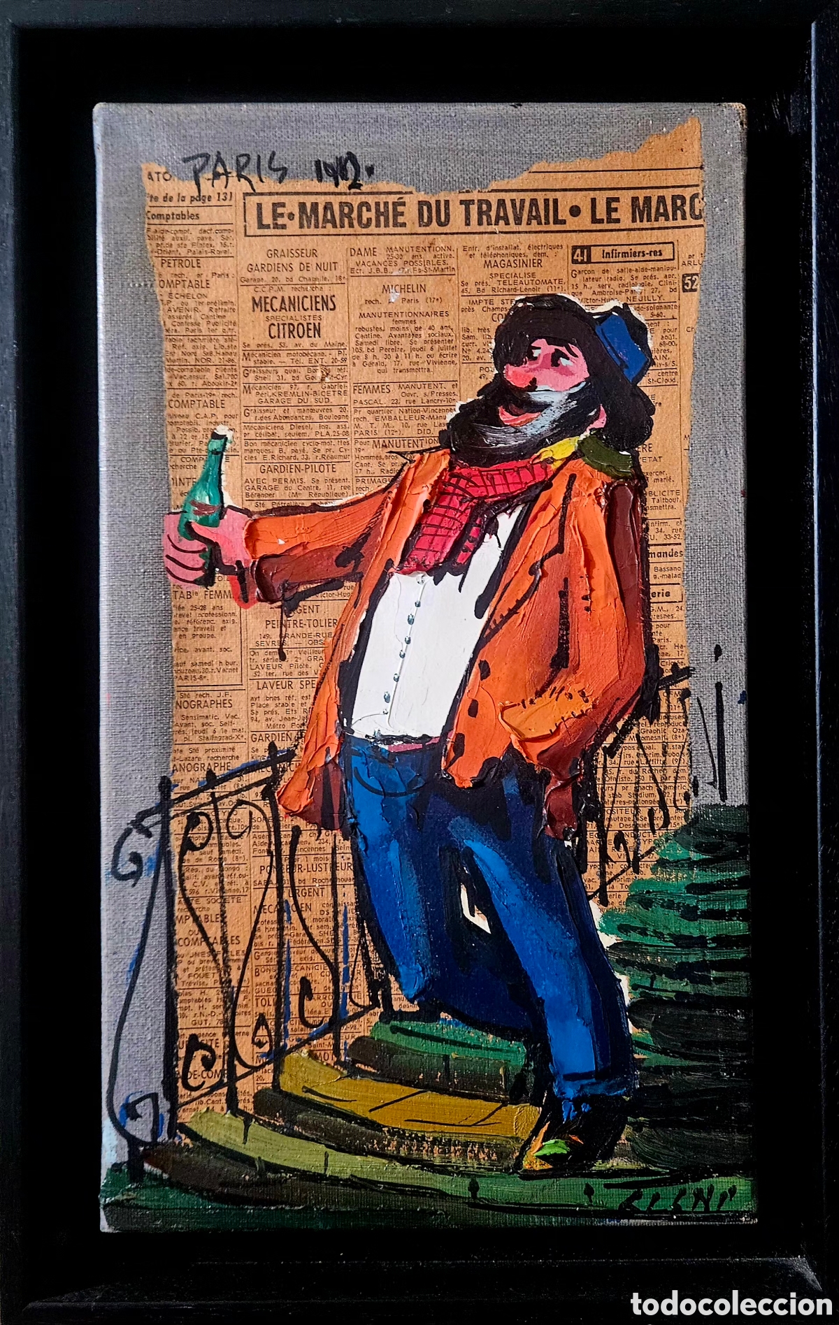 Arte: Peque&ntilde;a pintura vintaje ( borracho de Paris) firmada.