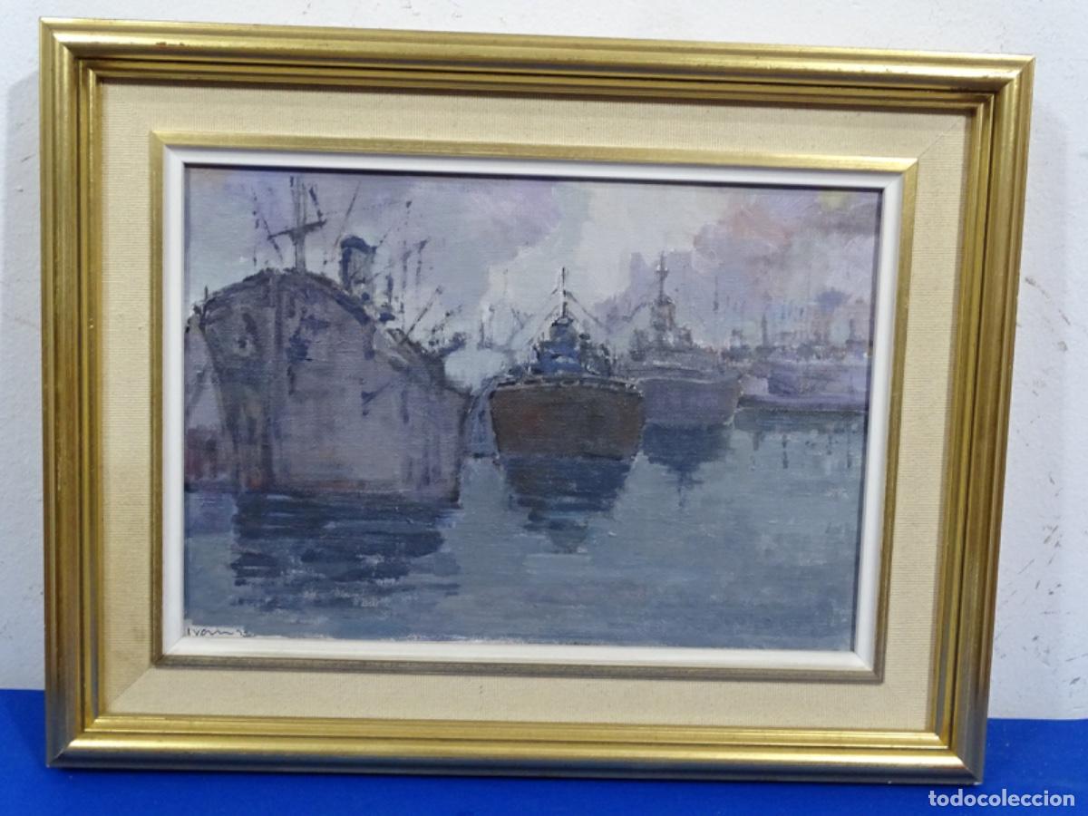 Arte: &Oacute;LEO TABLEX FIRMA ILEGIBLE. TRAZO SEGURO. BARCOS EN EL MAR.