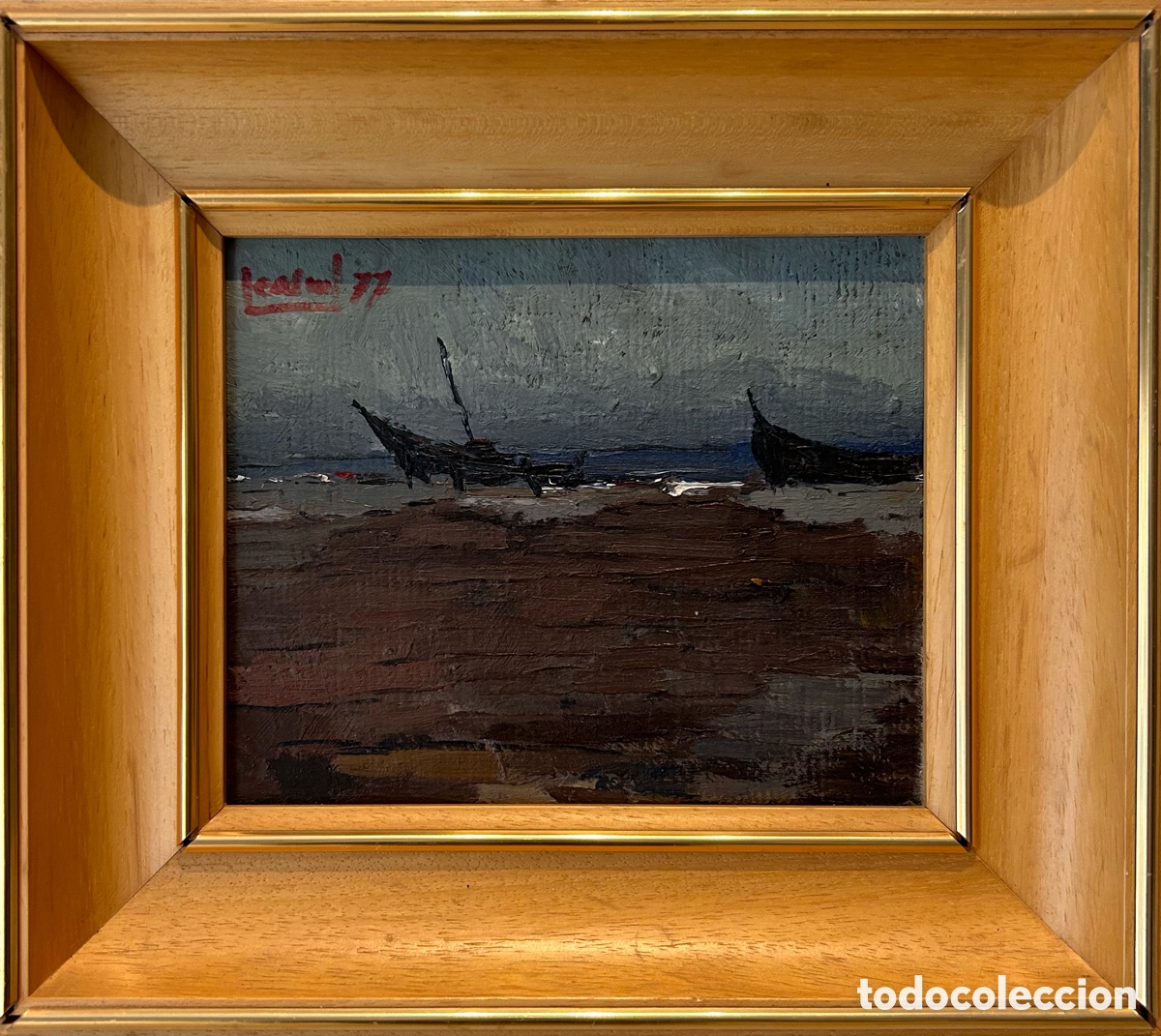 Arte: Marina con barcas varadas &ndash; Obra firmada &ndash; 1977