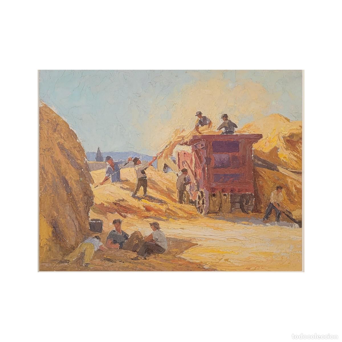 Art: &Oacute;leo sobre cart&oacute;n &rdquo;Trabajadores de paja&rdquo;, s. XX - Francia